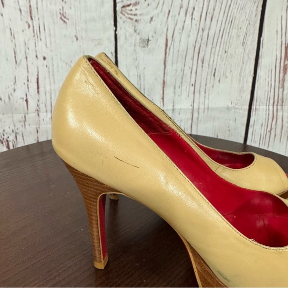 JEFFREY CAMPBELL Elegant calf leather Peep-Toe Heels - Tan and Red 7.5 GUC - Picture 11 of 15